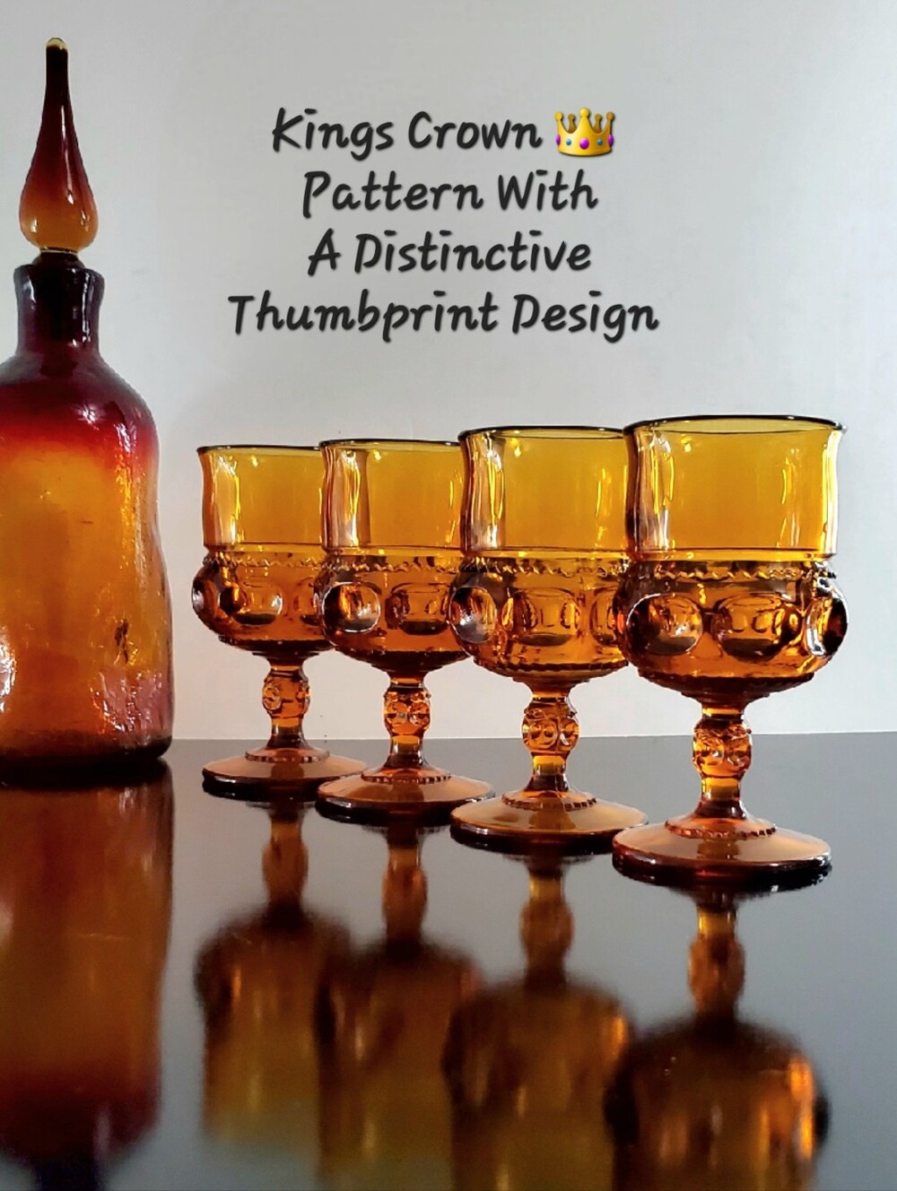 (4) Kings Crown Color Crown Amber (Dark) 7oz Goblets Colony by Indiana Glass - Picture 11 of 16